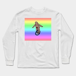 Unicycle Sloth Rainbow Ombre Long Sleeve T-Shirt